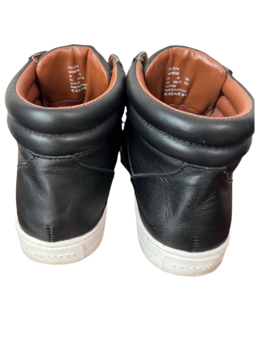 Coach Pembroke Black High Top Leather Sneaker With Buckle Detail Size 5 - Picture 5 of 11